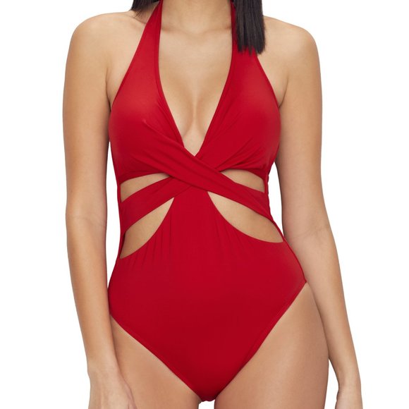 NWT Red Kenneth Cole Core Power Cutout Swimsuit, L - Picture 1 of 9